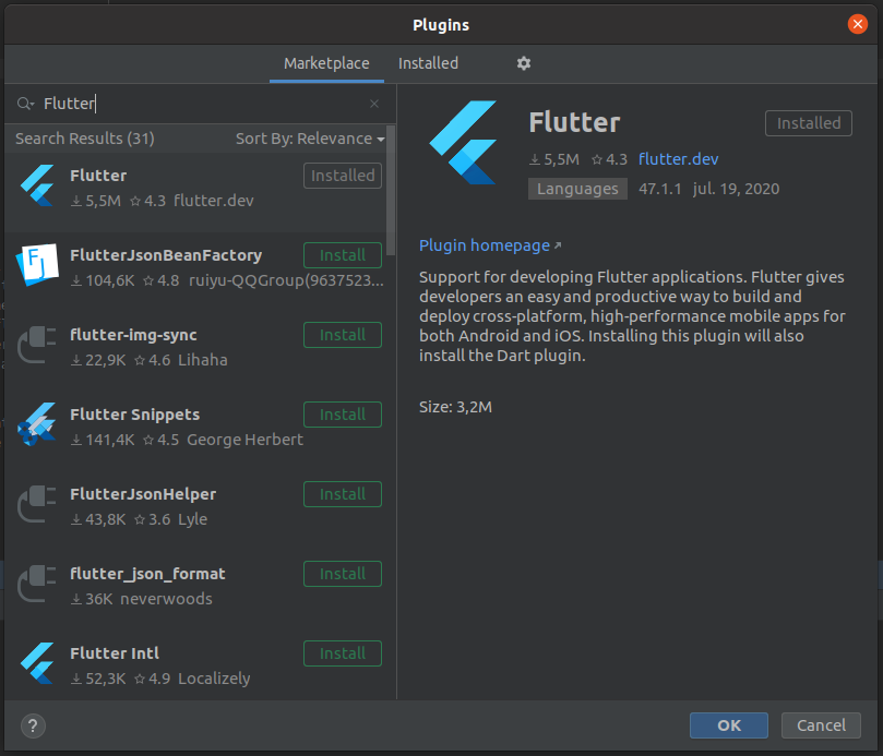 Install Flutter Plugin for IntelliJ